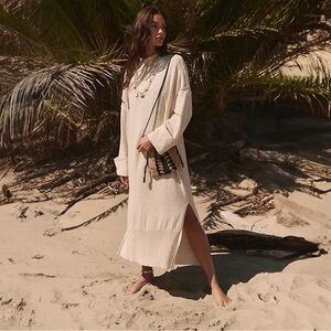 Free People FP BEACH Faye Maxi Sweater Dress Linen Coastal Boho Oversized Knit M